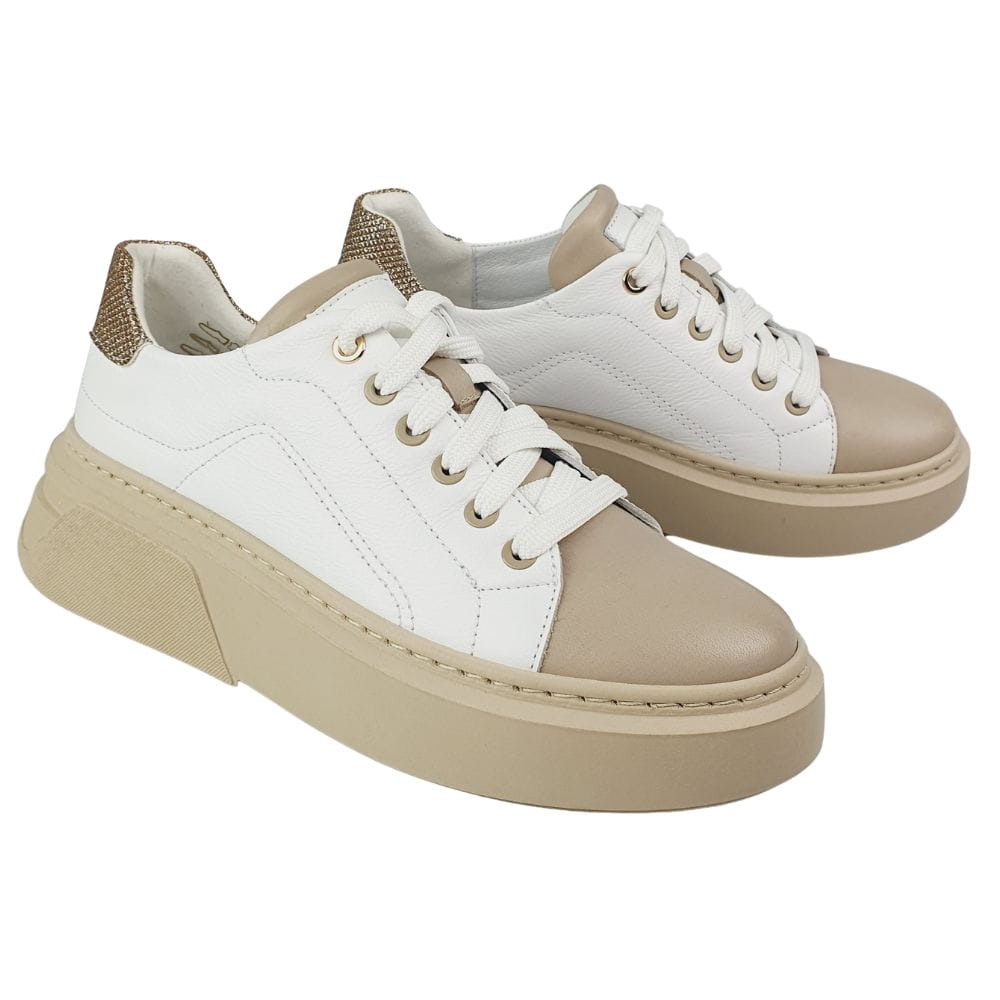 sportowe buty damskie białe z beżem nessi 23412