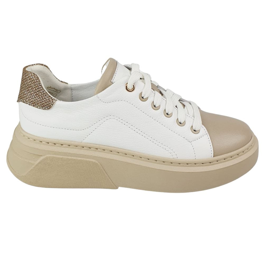 sportowe buty damskie białe z beżem nessi 23412