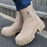 Botki sztyblety na grubym spodzie beżowe skóra
