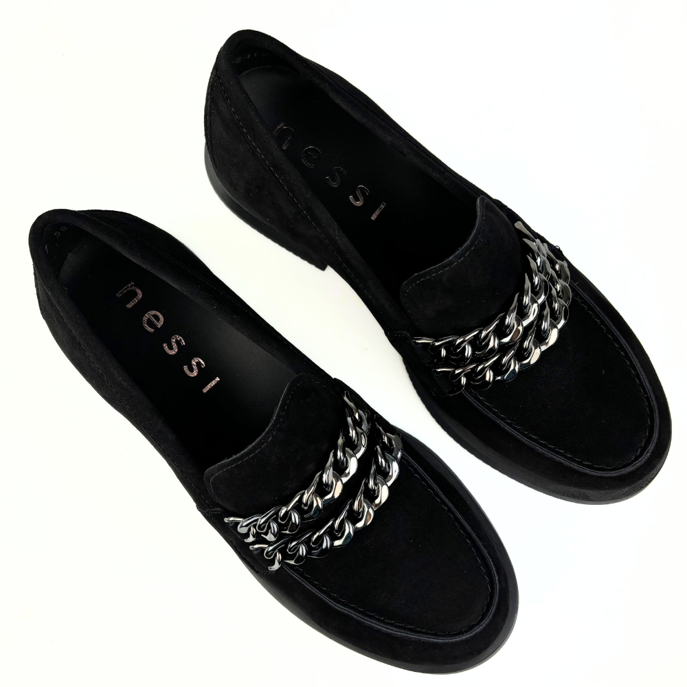 mokasyny damskie czarne zamsz nessi 24597
