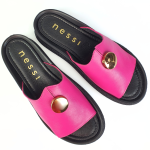 Klapki róż fuksja ze złotym guzikiem NESSI 24452