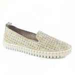 Miękkie mokasyny skórzane srebro+biały Nessi 18390