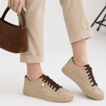 Półbuty sportowe sneakersy sznurowane beż skóra lico Lamanti 1145