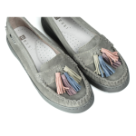 Mokasyny z frędzlami szare welurowe Nessi 18309