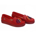 Mokasyny z frędzlami czerwone skóra licowa Nessi 18309