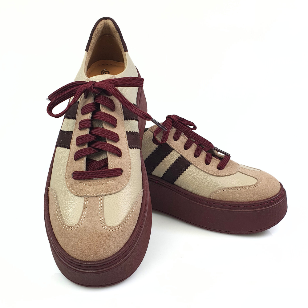 półbuty damskie sneakersy beż + bordo Galant 4032 (2).png