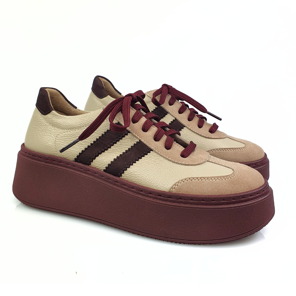 półbuty damskie sneakersy beż + bordo Galant 4032 (1).png
