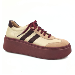 półbuty damskie sneakersy beż + bordo Galant 4032.png