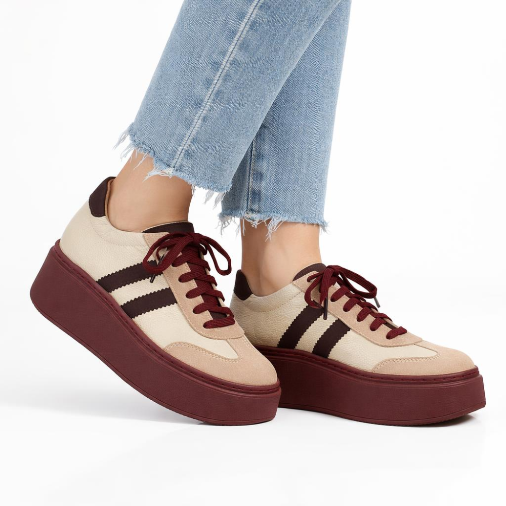 półbuty damskie sneakersy beż + bordo Galant 4032 (5).png