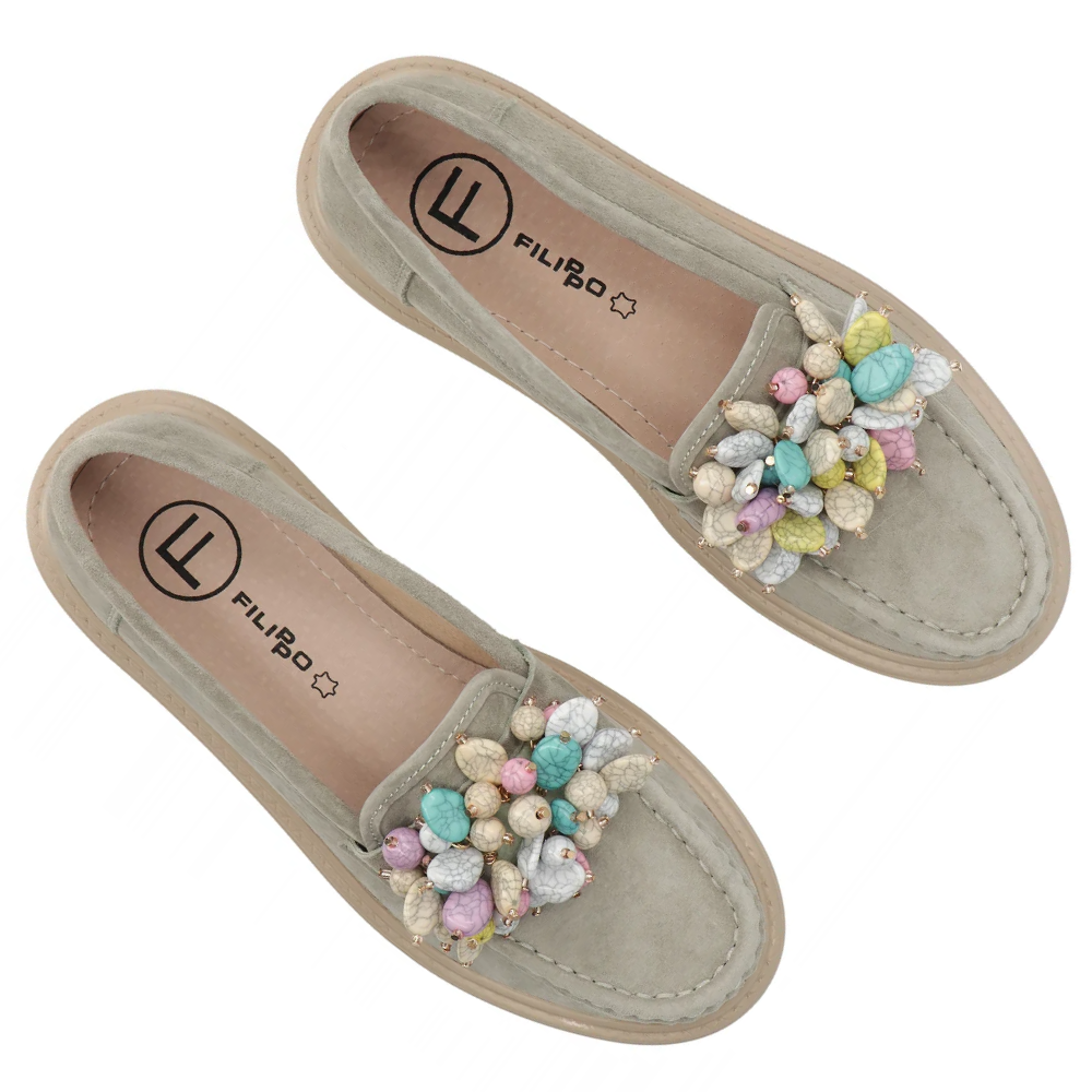 skórzane mokasyny z koralikami khaki szałwia Filippo DP6765 (2).png