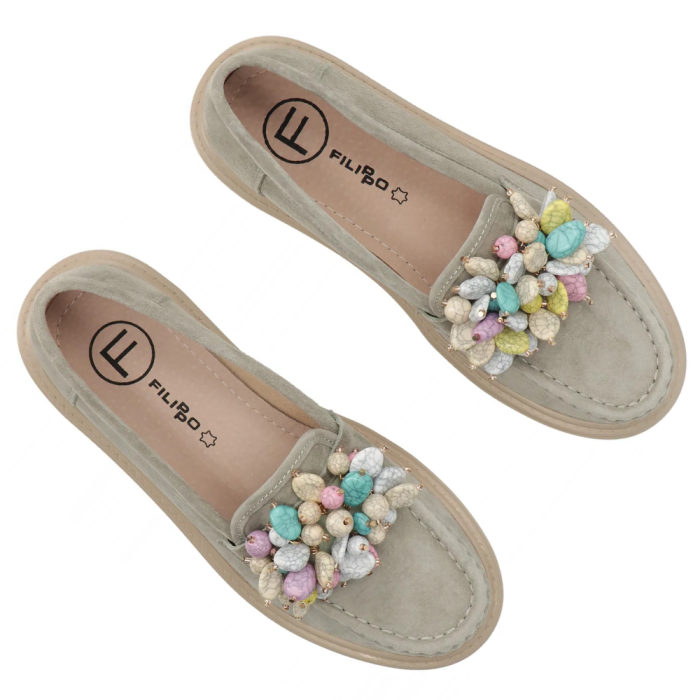 skórzane mokasyny z koralikami khaki szałwia Filippo DP6765 (2).png