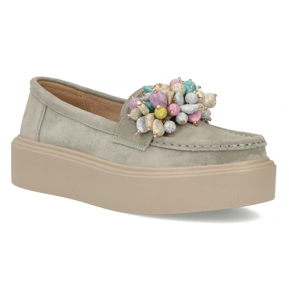 skórzane mokasyny z koralikami khaki szałwia Filippo DP6765.png