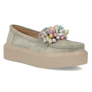 skórzane mokasyny z koralikami khaki szałwia Filippo DP6765.png