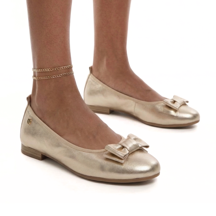 baleriny skórzane z kokardą złote Maciejka P6802.png