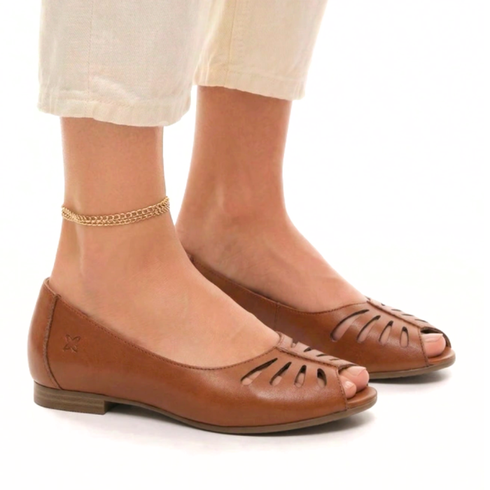baleriny skórzane z odkrytym palcem brązowe Maciejka P7541.png
