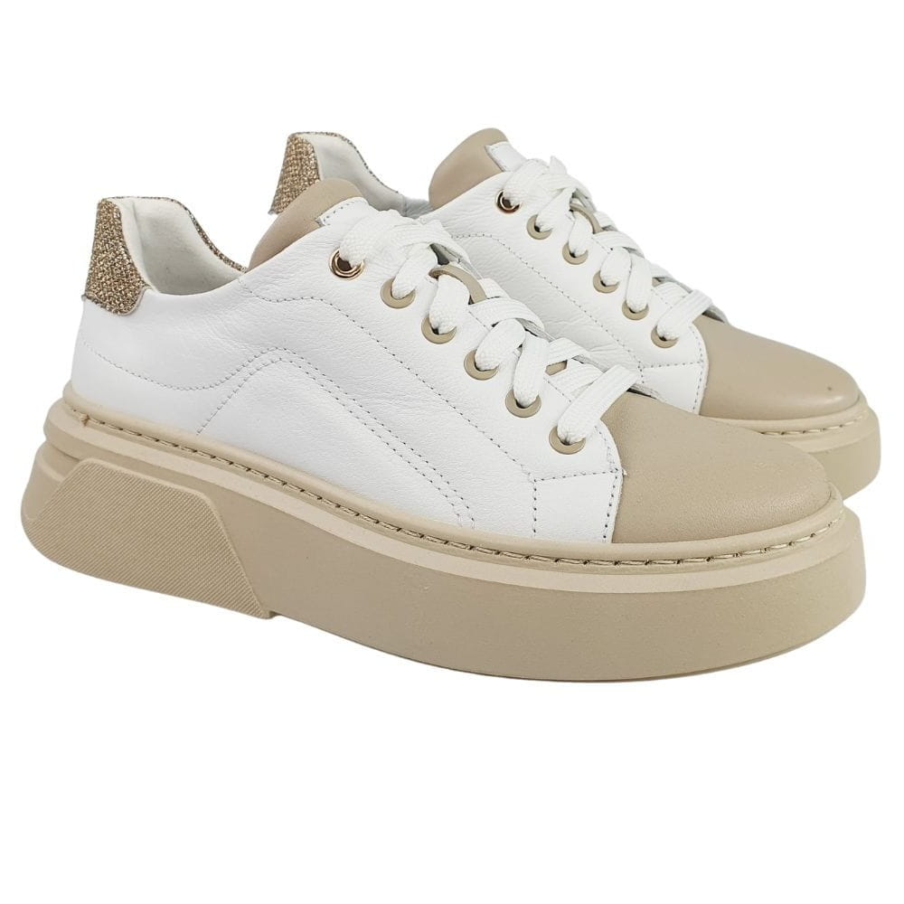 sportowe buty damskie białe z beżem nessi 23412