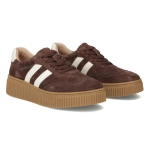 Skórzane sneakersy sportowe damskie brąz ciemny zamsz Filippo DP6776