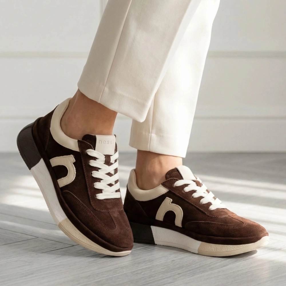 skórzane sneakersy damskie sportowe zamsz brąż Nessi 26LP028 (5).jpg
