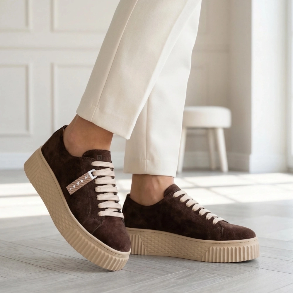 skórzane sneakersy damskie sportowe zamsz brąz Nessi 26LP038 (5).jpg