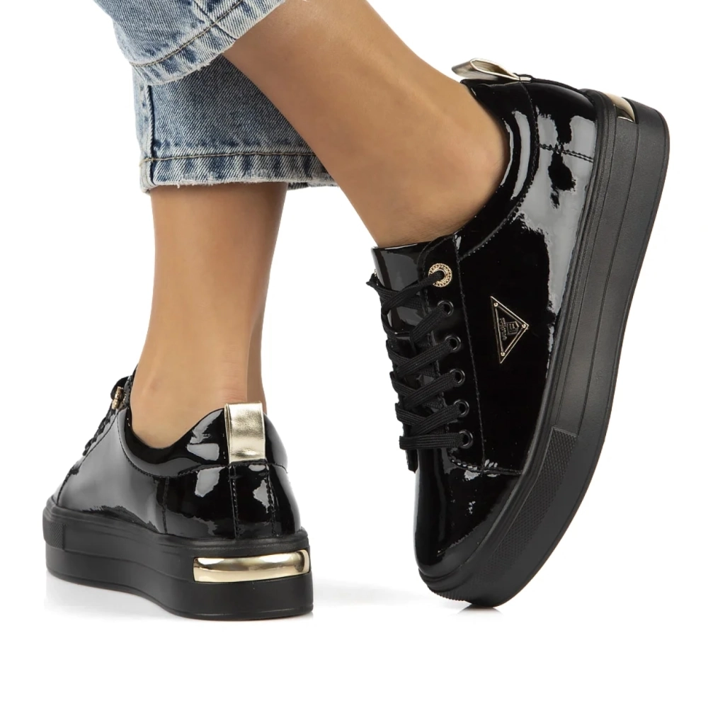 Sneakersy sportowe damskie skóra lakier czarne Filippo DP3533 (2).jpg